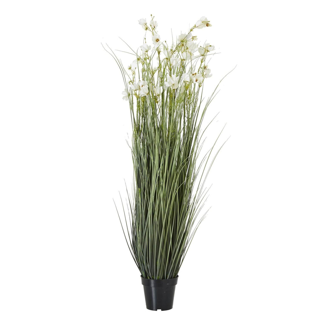Lifelike large white meadow plant in black pot, 150cm tall faux floral arrangement with green stems for home decor by Sostter at brixbailey.com