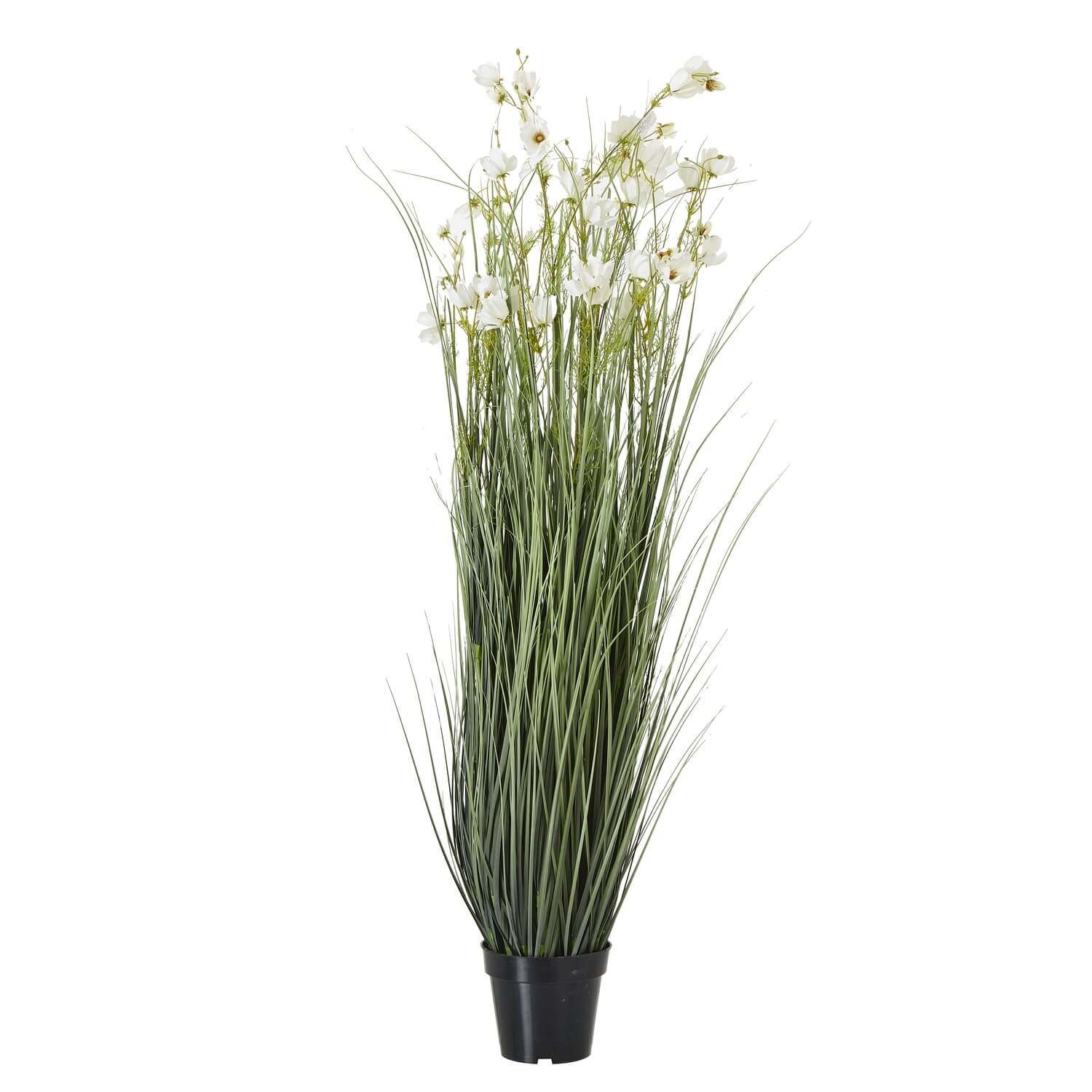 Lifelike large white meadow plant in black pot, 150cm tall faux floral arrangement with green stems for home decor by Sostter at brixbailey.com