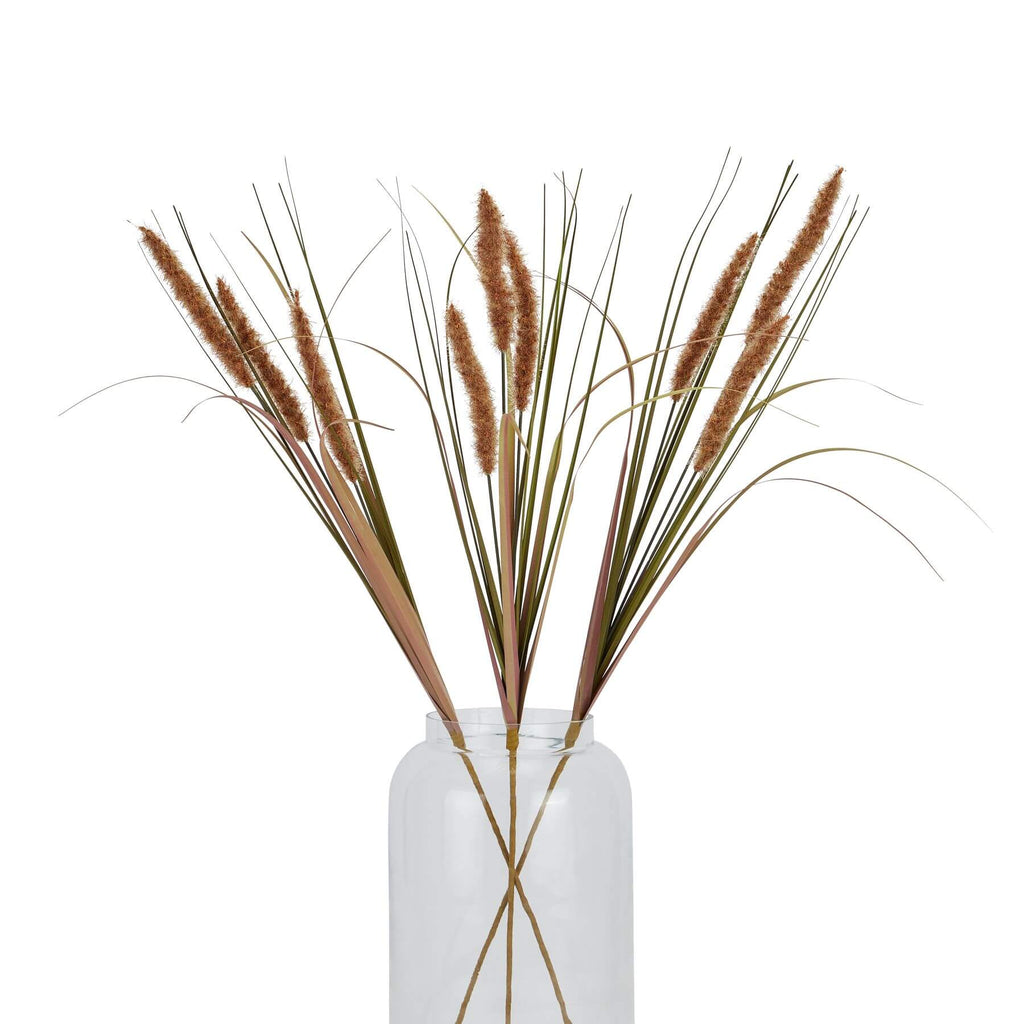 Three lifelike terracotta grass stems in warm brown, 80cm tall, for rustic or boho home decor by RoomLondon at brixbailey.com