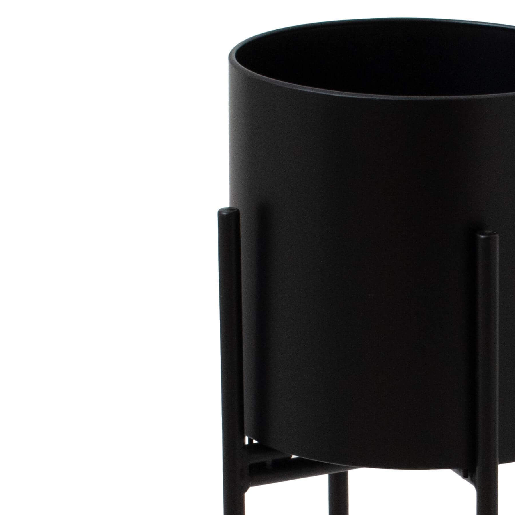 Modern matte black metal cylindrical planter, 72cm tall, with minimalist geometric design for indoor plants by RoomLondon at brixbailey.com