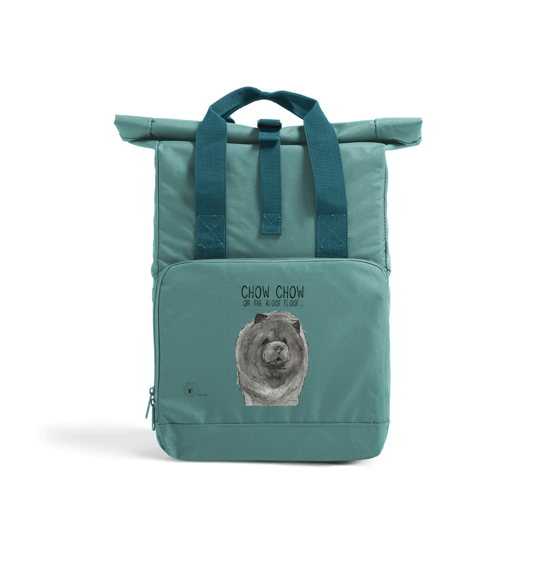 Blue Chow Chow Aloof Floof Roll Top Backpack