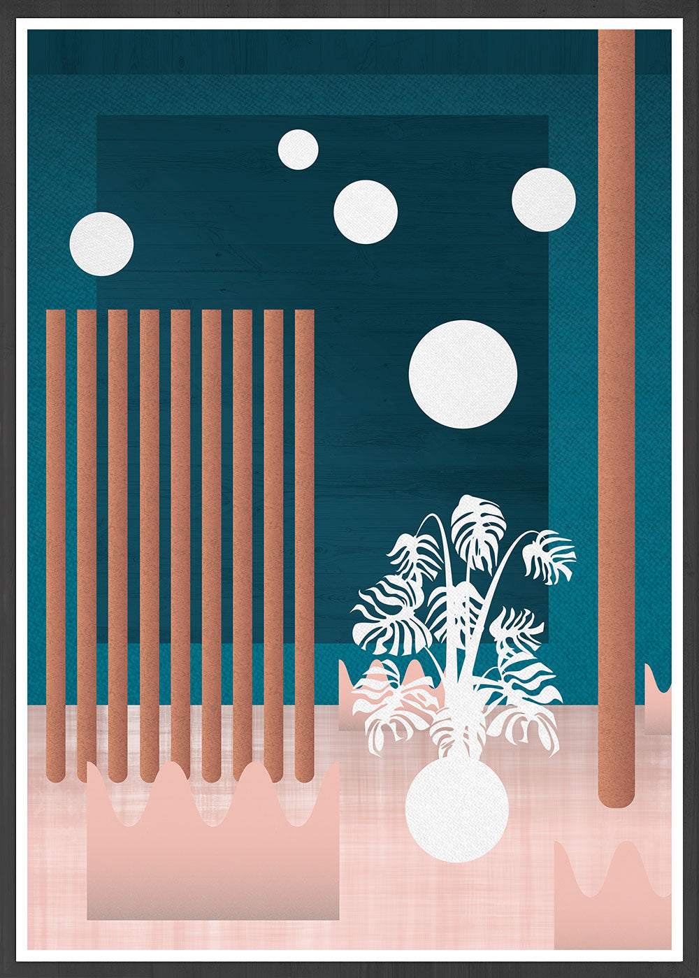 Abstract Vector Art Print with Floating Plant Leaves