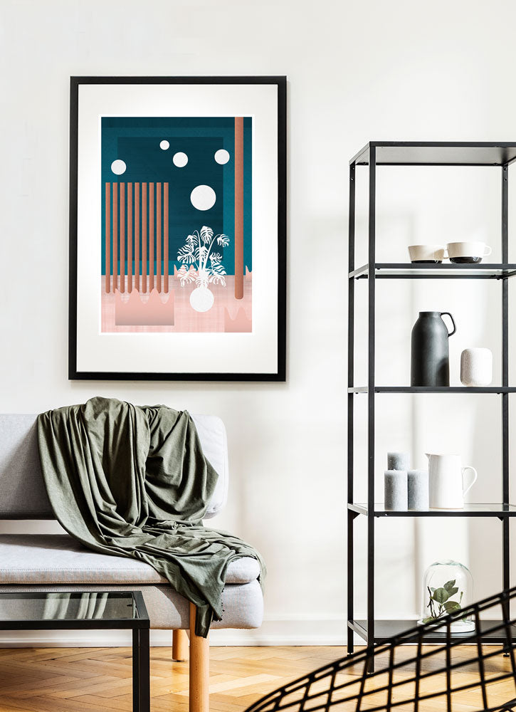 Abstract Vector Art Print with Floating Plant Leaves