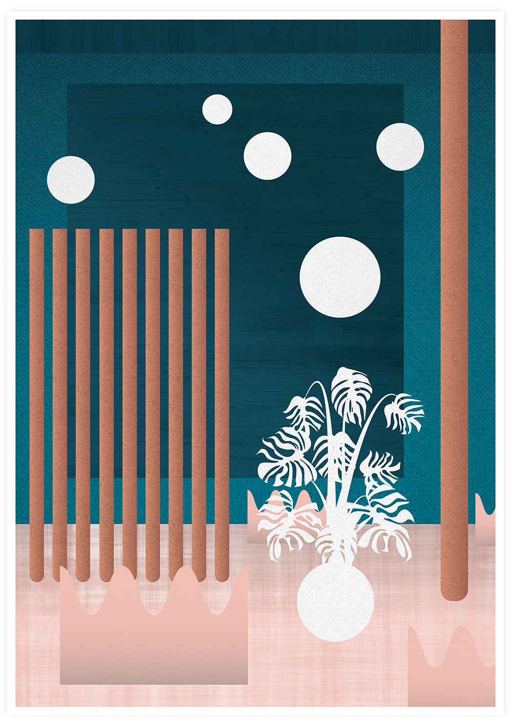 Abstract Vector Art Print with Floating Plant Leaves