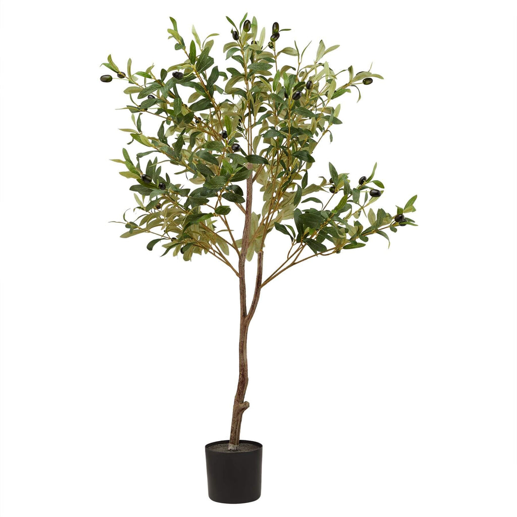 Lifelike faux olive tree with textured trunk and green foliage, 100cm tall, perfect for tabletops or shelf displays by sostter at brixbailey.com