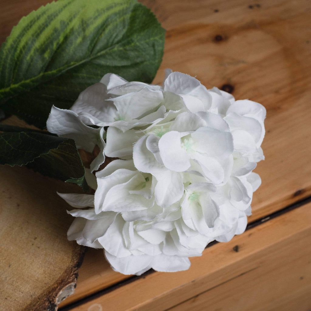 Lifelike white Schneeball hydrangea stem in vase, hyper-realistic artificial flower for elegant home decor by RoomLondon at brixbailey.com