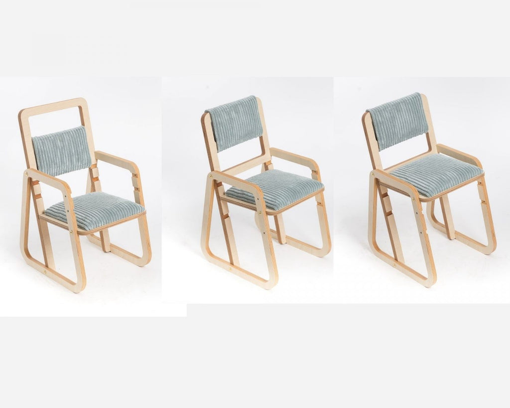 elegant mint green julle kids chair with plush padding and birch wood frame in a modern nursery