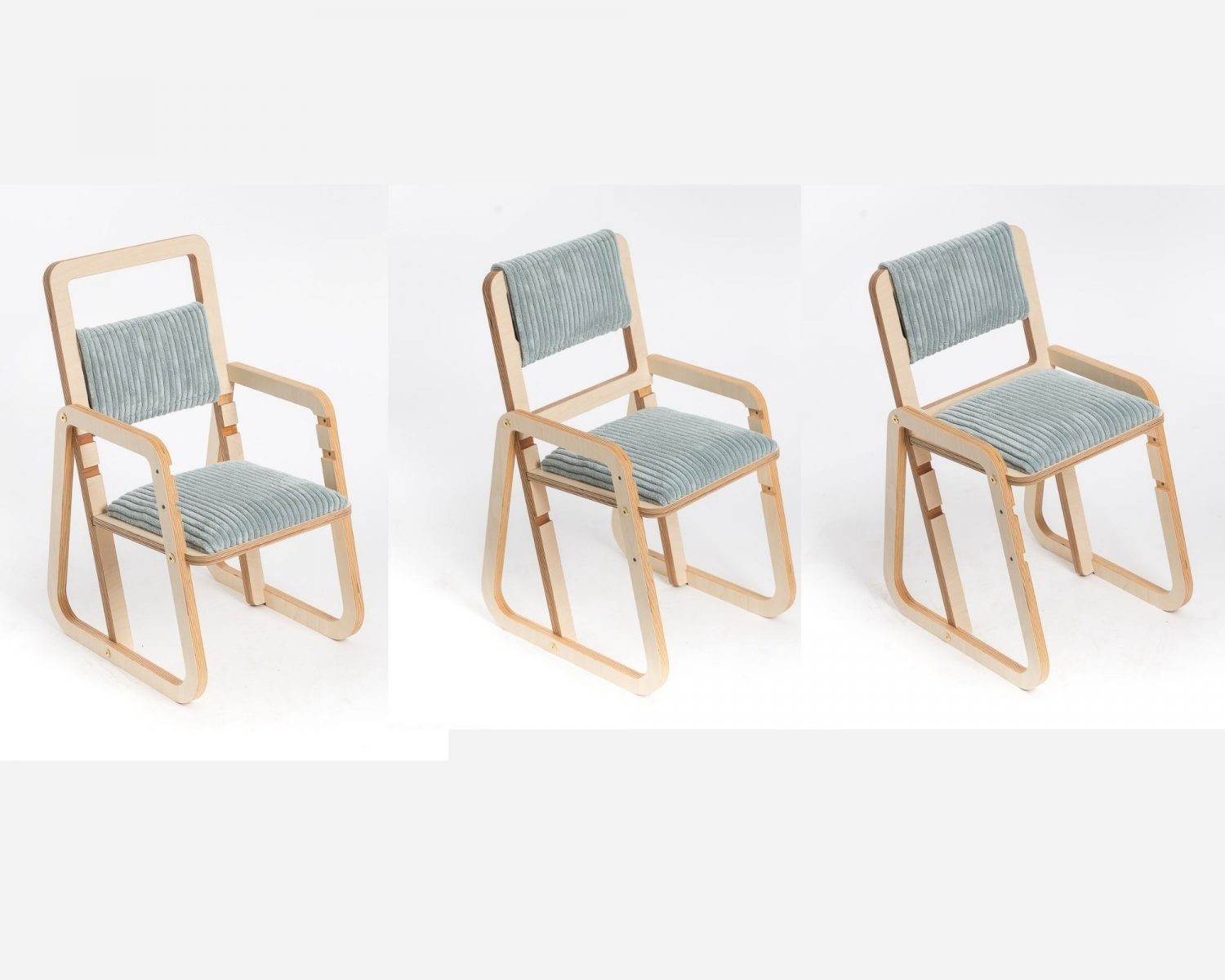 elegant mint green julle kids chair with plush padding and birch wood frame in a modern nursery