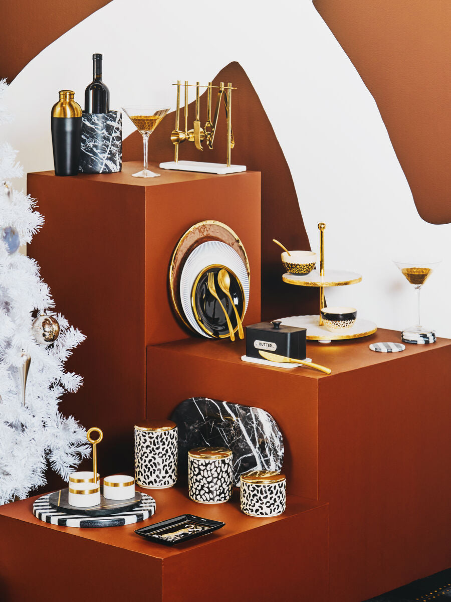 2 Tier White Marble and Gold Cake Stand