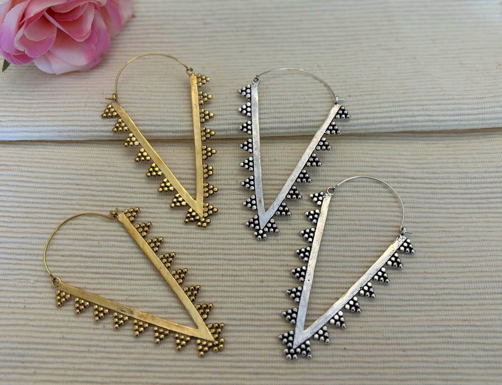 Spike Hoops Edgy Brass Triangle Earrings with Boho Desert Vibes