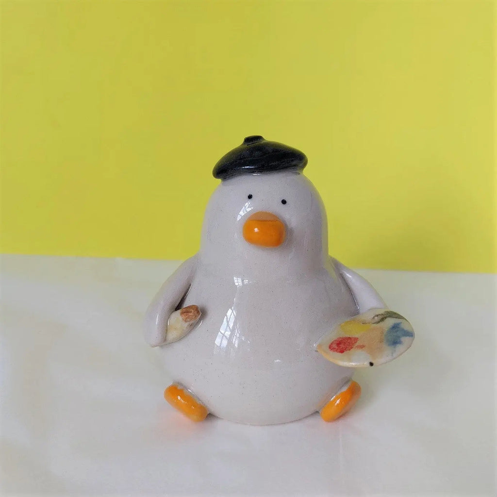 Quackson Pollock Artist Duck Ceramic Figurine