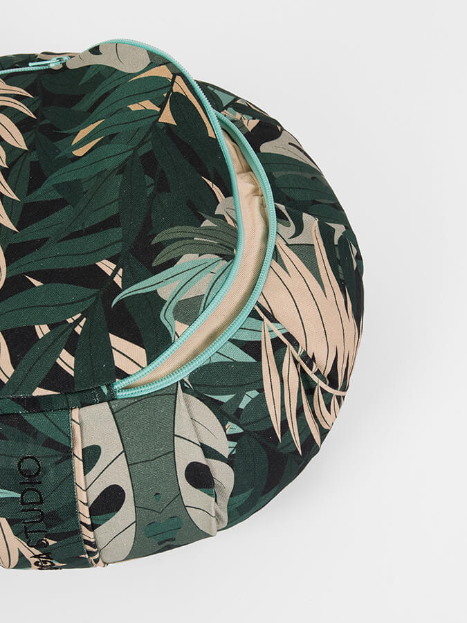 Organic Cotton Round Buckwheat Meditation Zafu Cushion with Lotus Embroidery