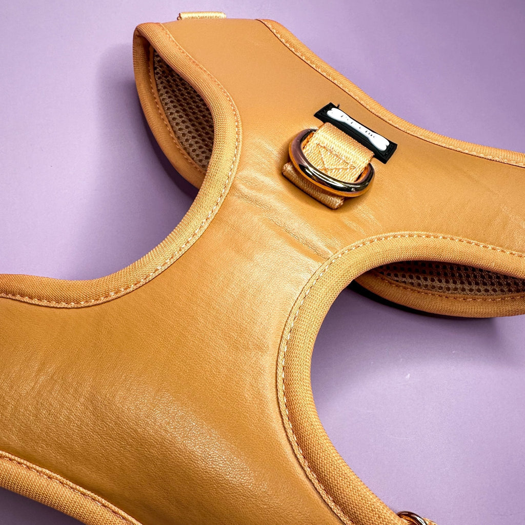 Camel Faux Leather Dog Harness Adjustable