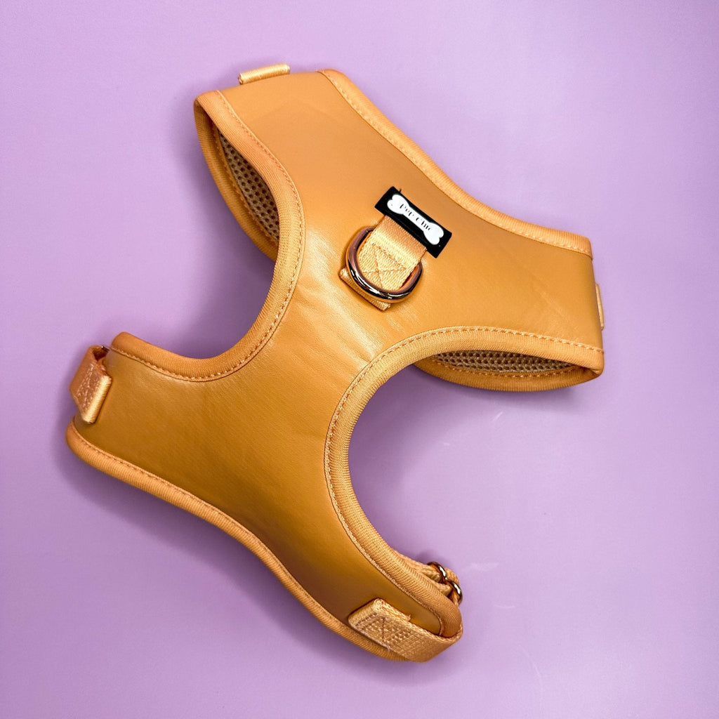 Camel Faux Leather Dog Harness Adjustable