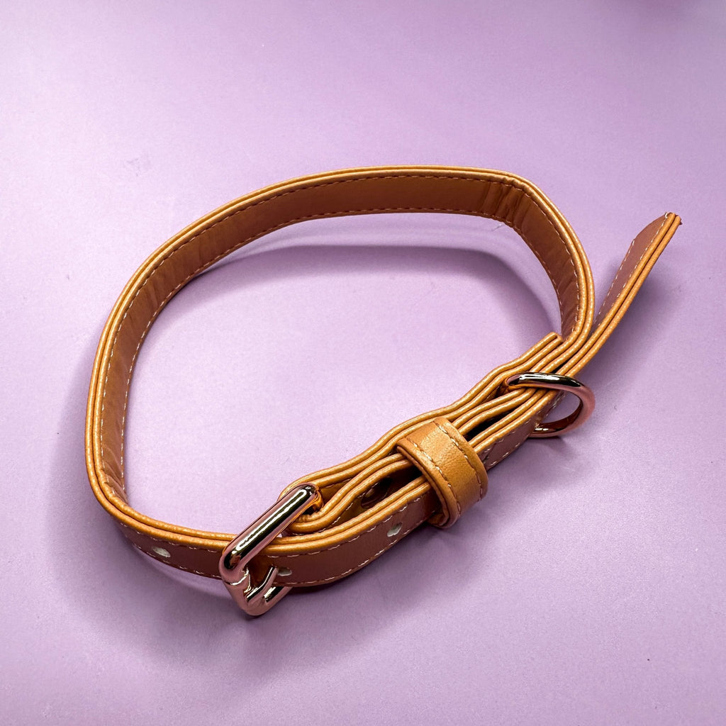 Vegan Leather Dog Collar in Camel with Gold Buckle