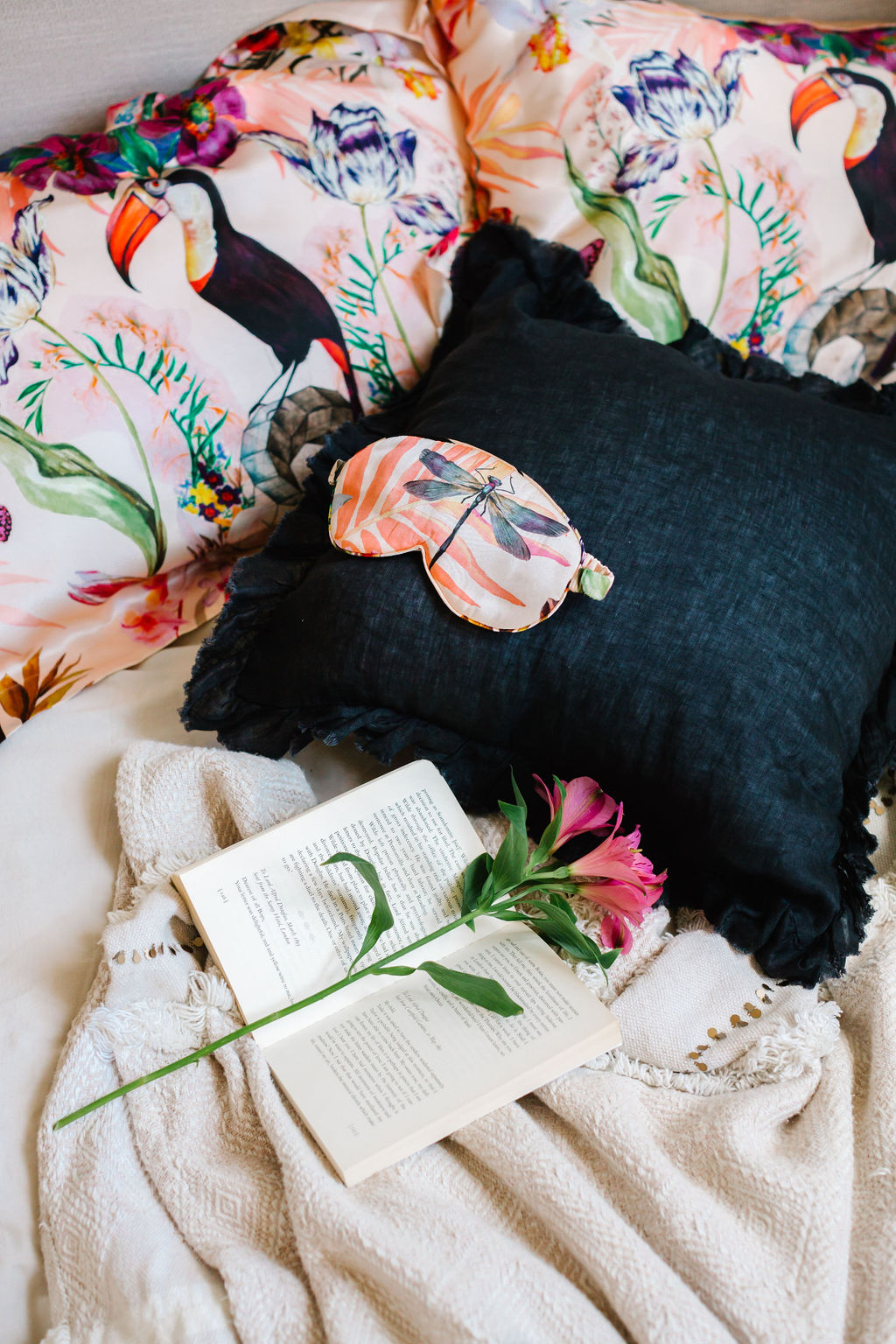 Botanical Silk Pillowcase in Hand Painted Eden Print Oxford Style
