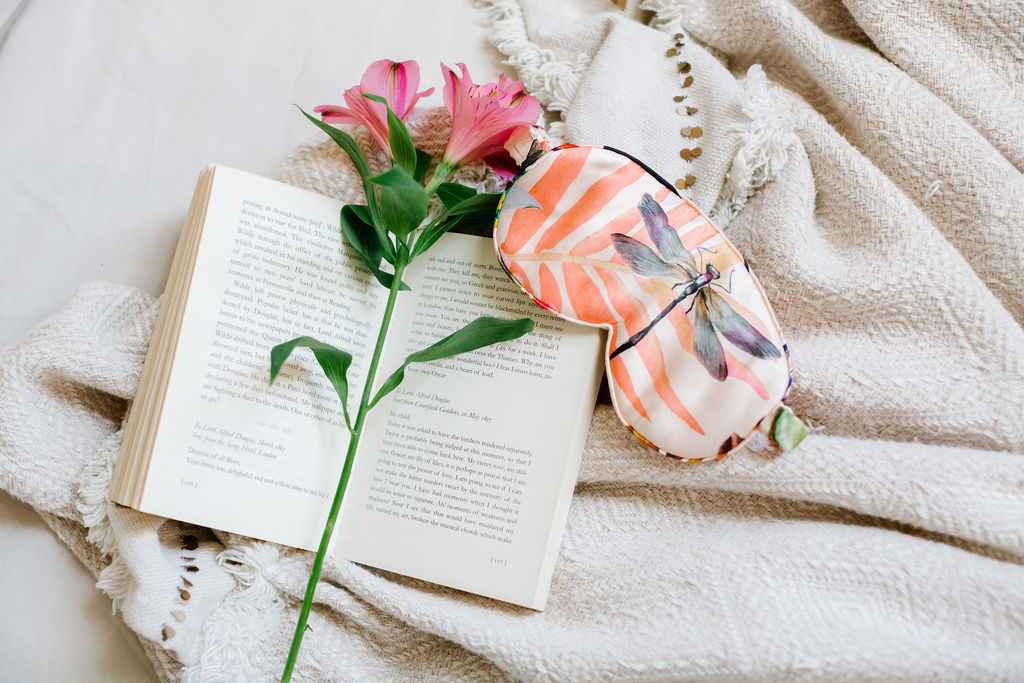 Silk Eye Mask with Tropical Floral Print