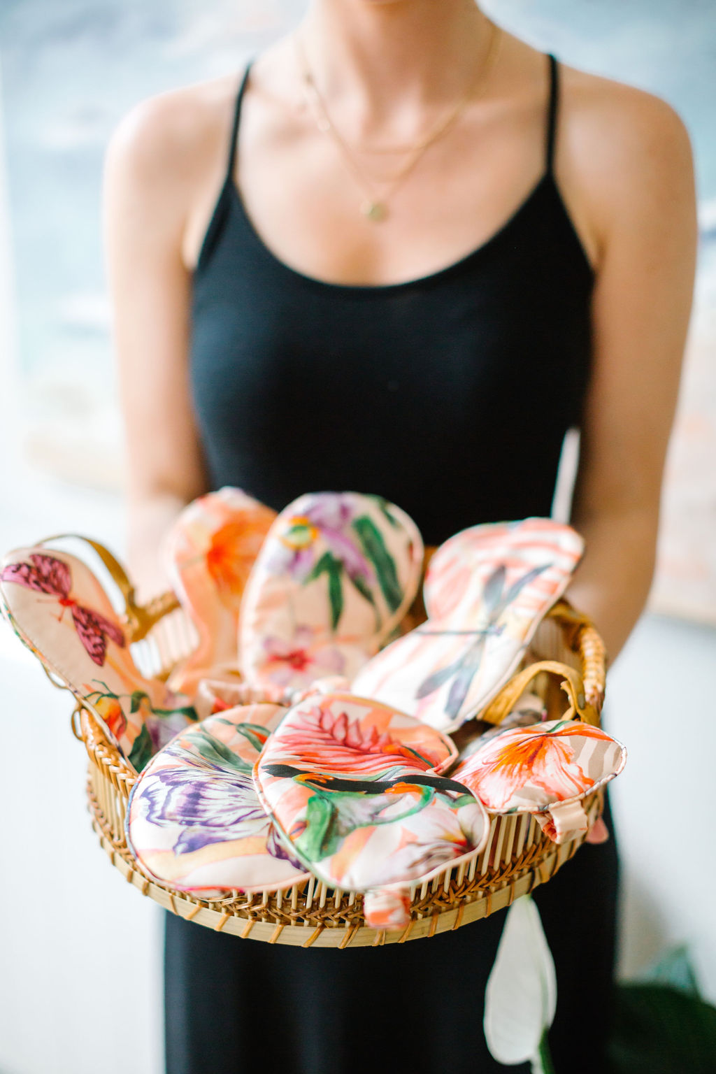 Silk Eye Mask with Tropical Floral Print
