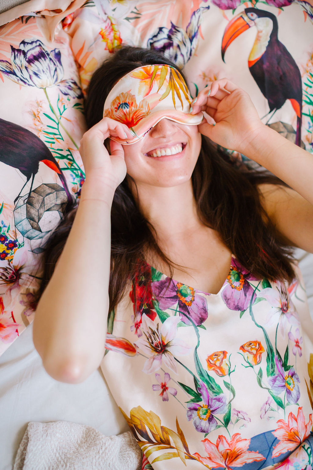 Botanical Silk Pillowcase in Hand Painted Eden Print Oxford Style