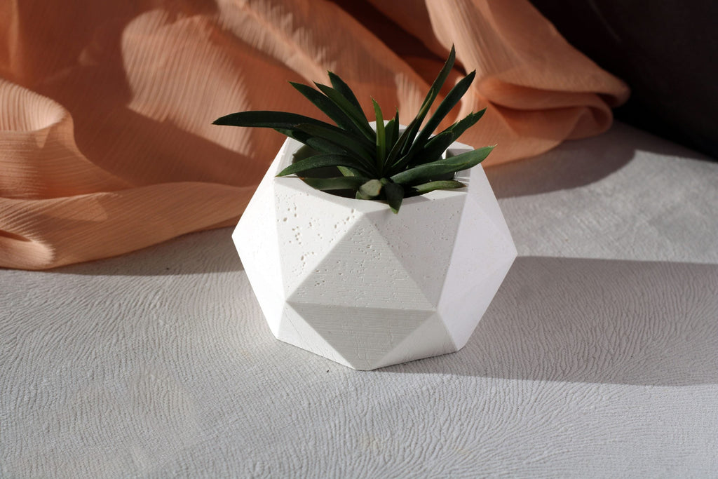 White Concrete Polygonal Pot