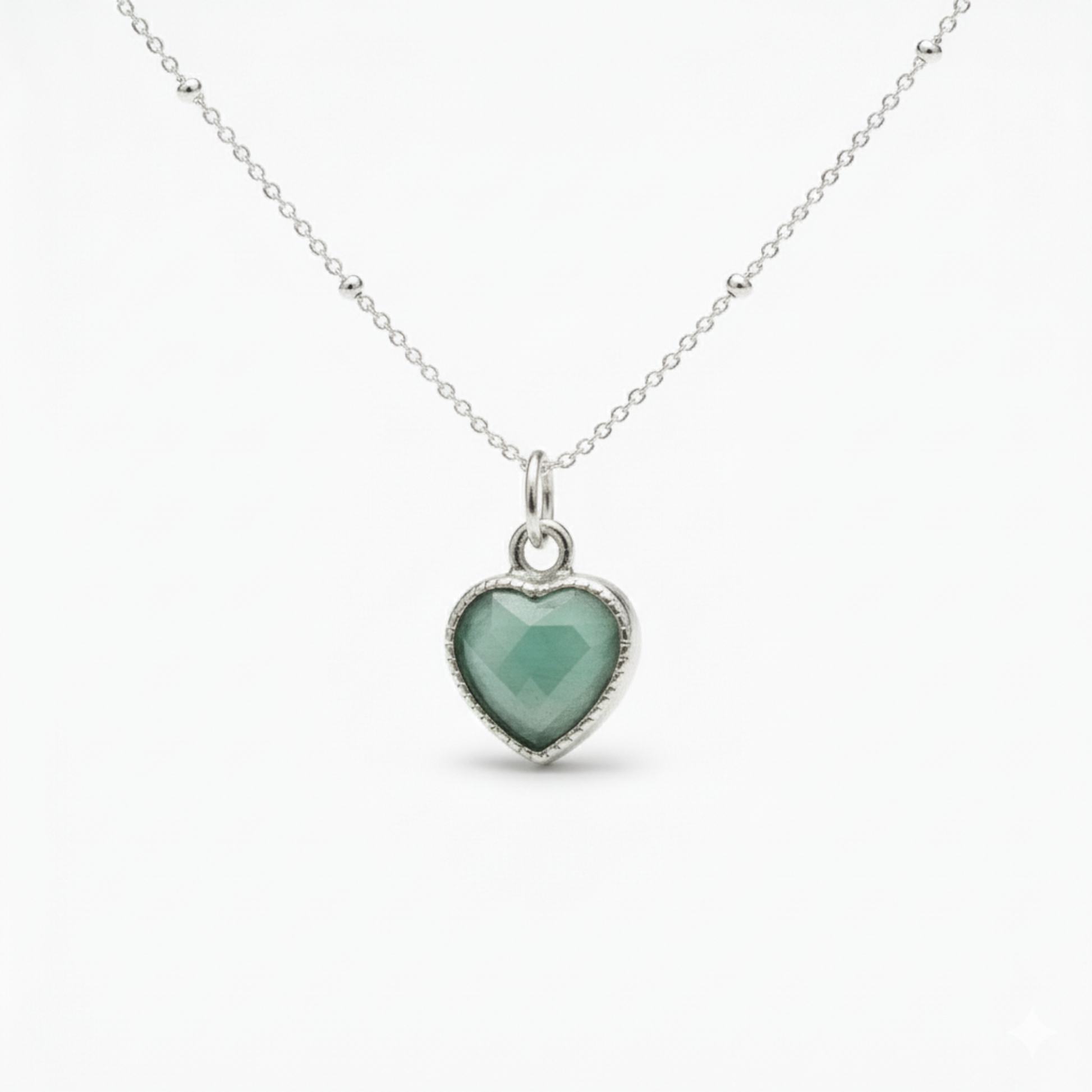 Heart Charm Necklace in Sterling Silver and Amazonite