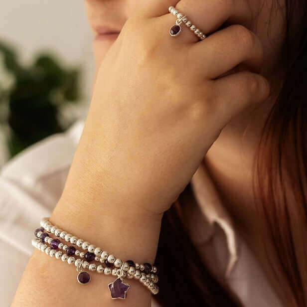 Amethyst Silver Birthstone Ring for February Birthdays