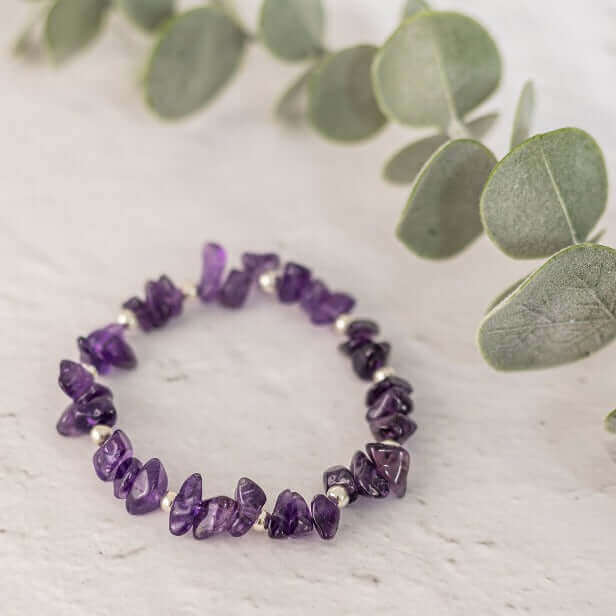 Handmade Amethyst Crystal Bracelet in Sterling Silver or Gold