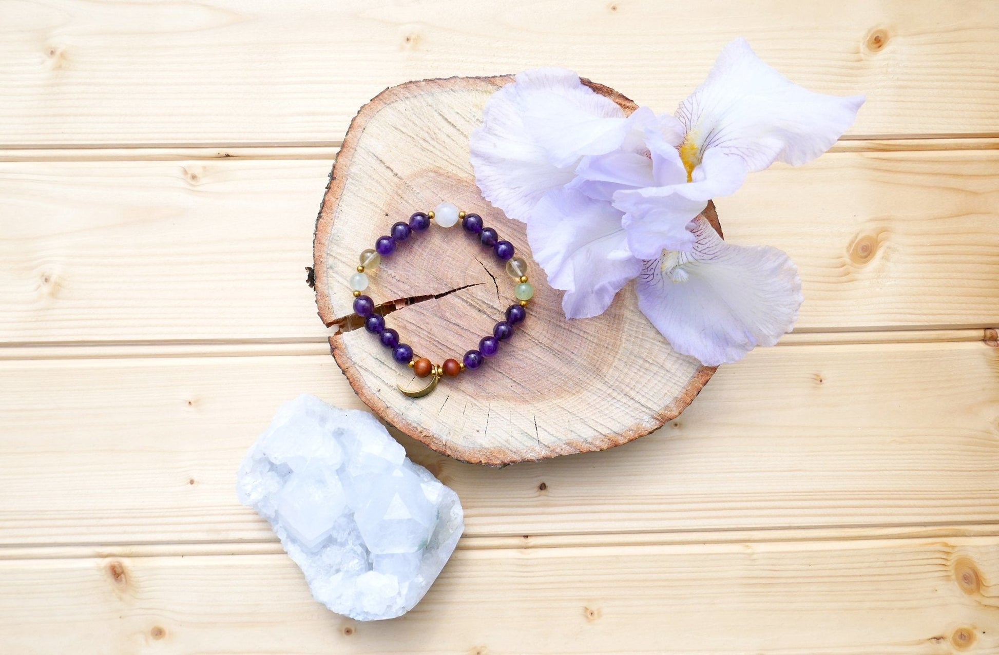 Amethyst Mala Bracelet with Lemon Quartz and Moonstone