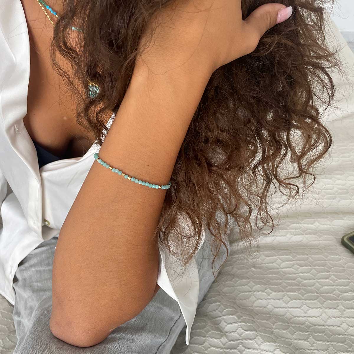 Amazonite and Gold Bead Bracelet