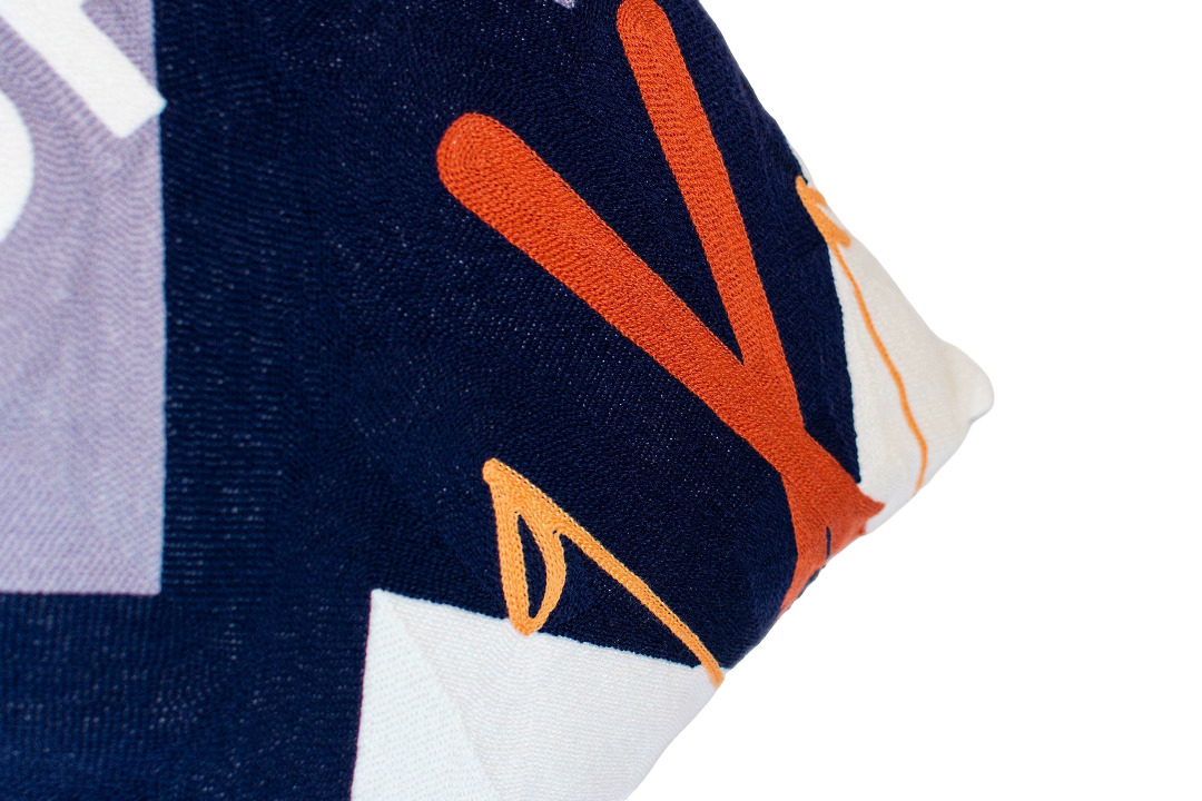 Aspen Needlepoint Cushion in Blue and White