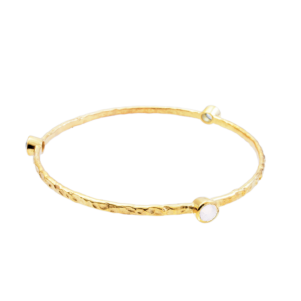 Thalia Three Stone Stacking Bangle Rainbow Moonstone
