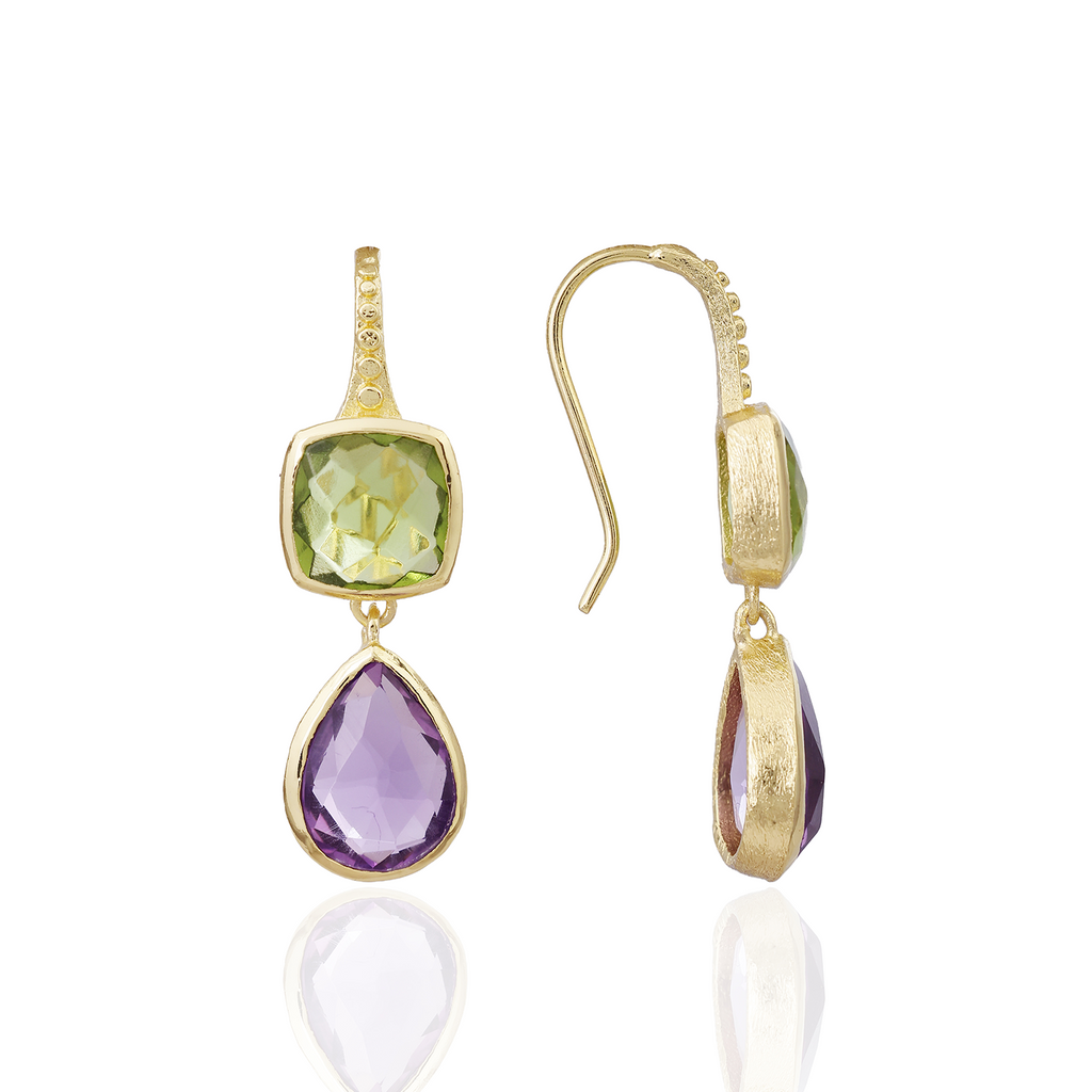 Charis Double Gemstone Earrings Peridot & Amethyst