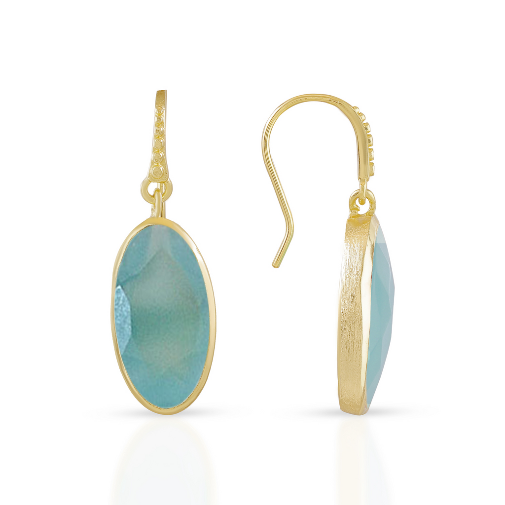 Oval Pariba Onyx Drop Earrings in 22 Karat Gold