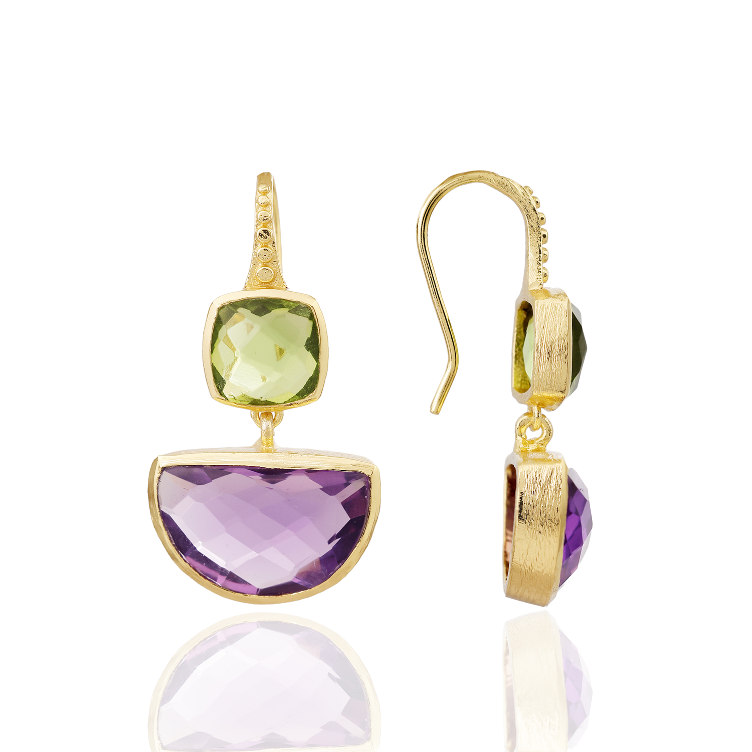 Charis Halfmoon Double Gemstone Earrings Peridot & Amethyst