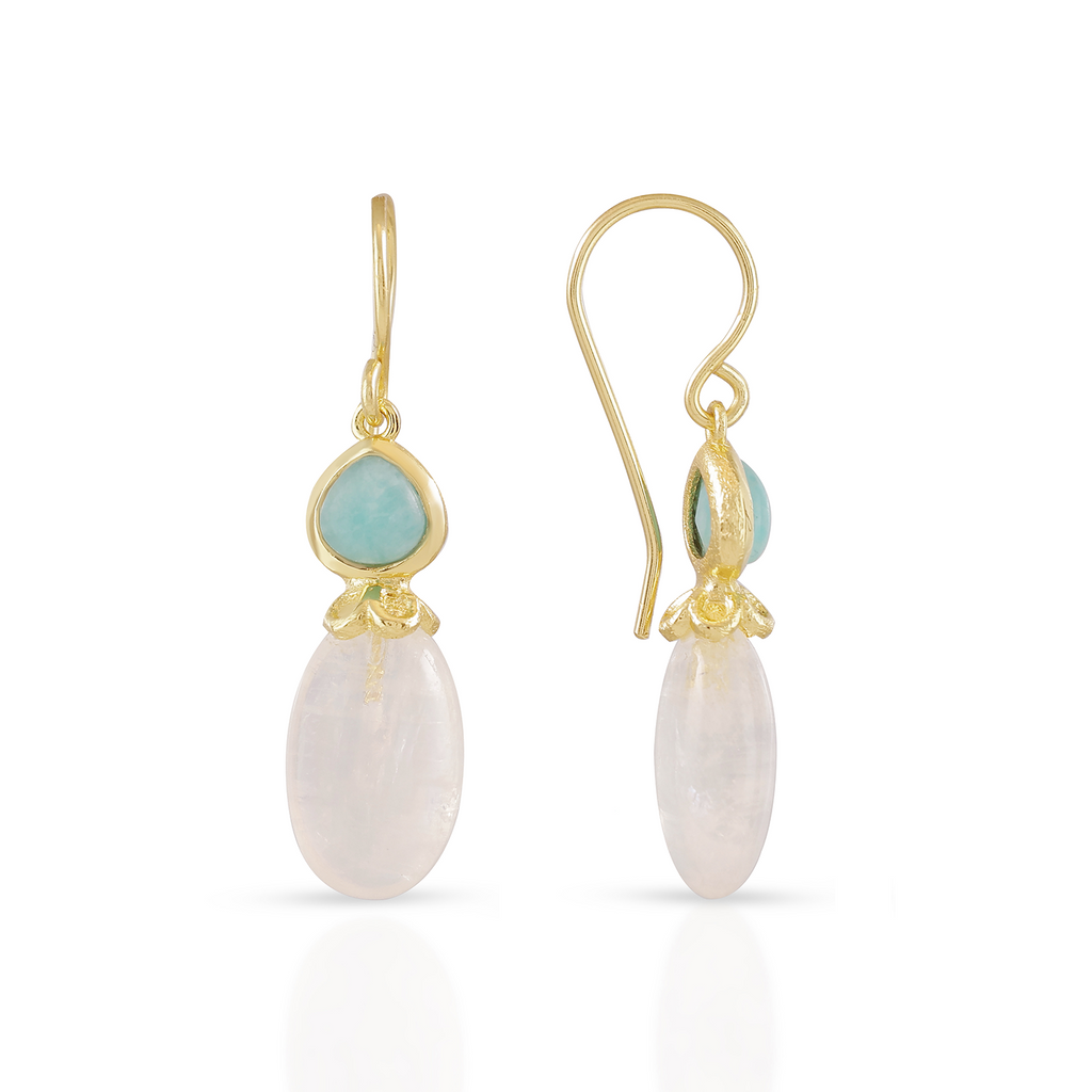 Persephone Double Gemstone Earrings in Moonstone and Amazonite