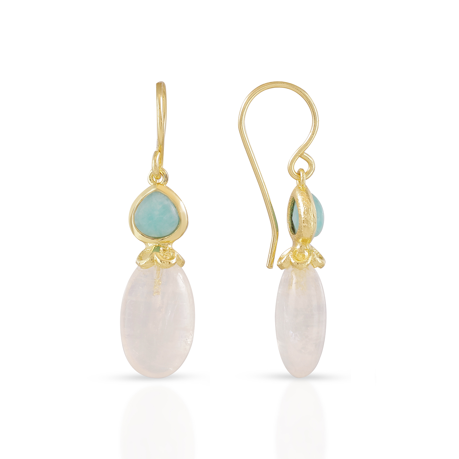 Persephone Double Gemstone Earrings in Moonstone and Amazonite