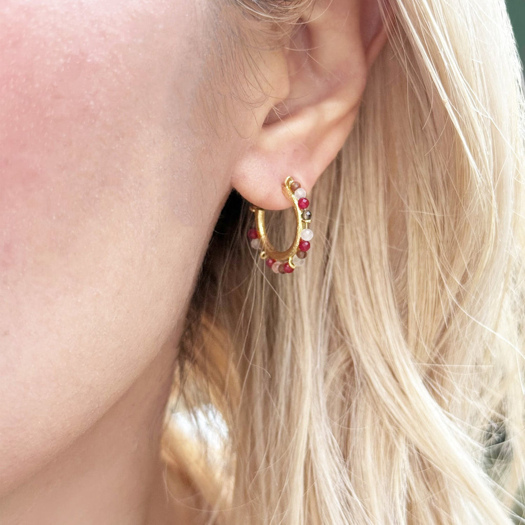 Ophelia Small Gemstone Hoops Smoky Quartz, Rose Quartz & Ruby