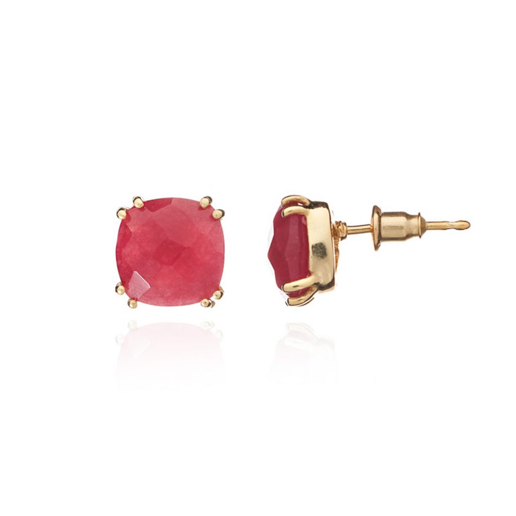 Iris Square Gemstone Studs Red Jade