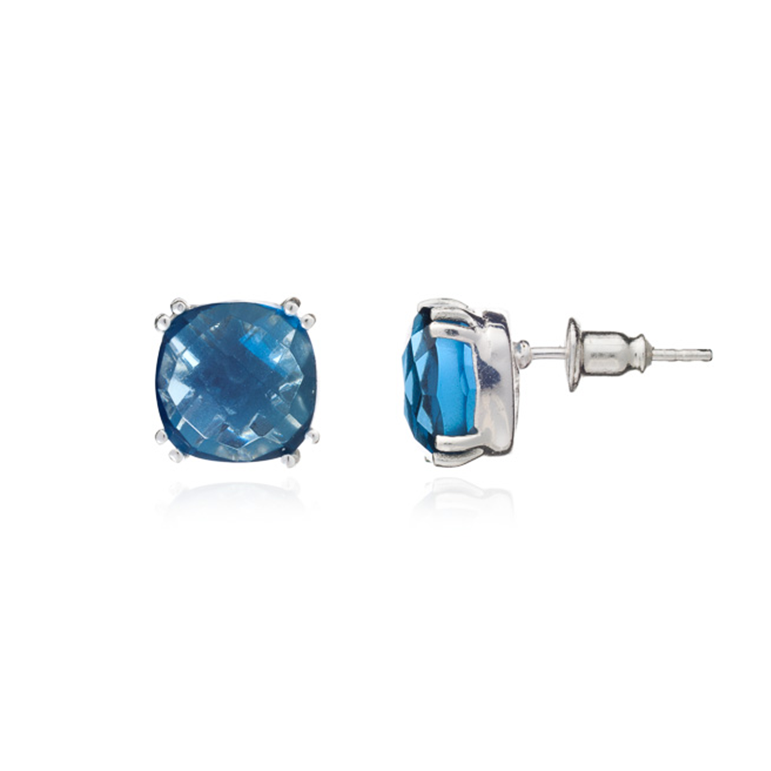 Iris Square Gemstone Studs Silver Iolite