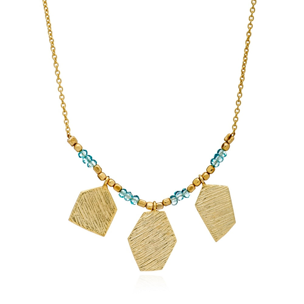 Athena Thetis Gemstone and Textured Charm Necklace Apatite/Peach Agate/Tourmaline