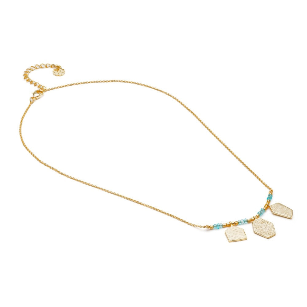 Athena Thetis Gemstone and Textured Charm Necklace Apatite/Peach Agate/Tourmaline