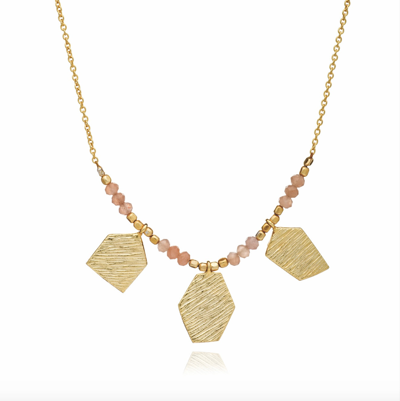 Athena Thetis Gemstone and Textured Charm Necklace Apatite/Peach Agate/Tourmaline