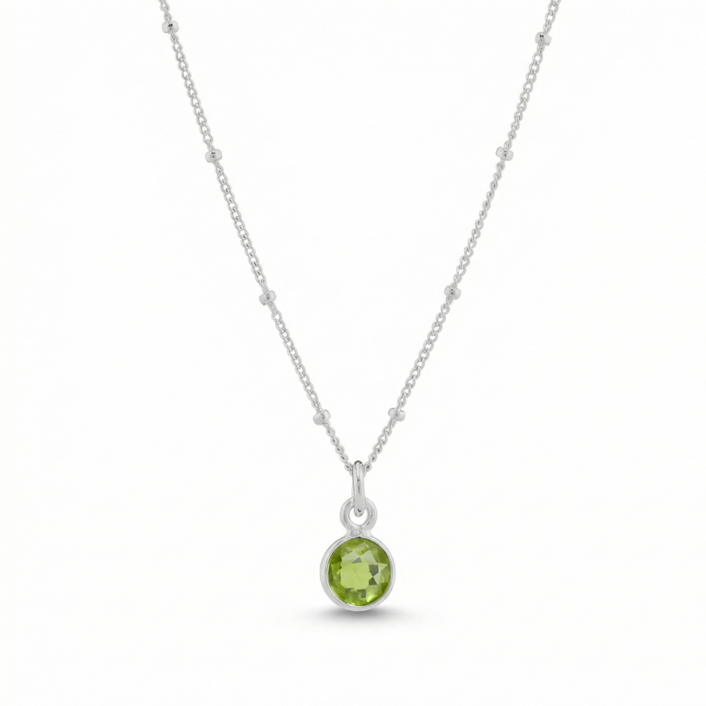Silver Peridot August Birthstone Necklace