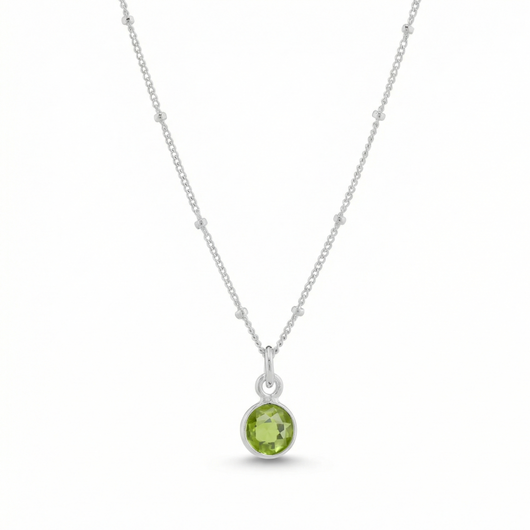 Silver Peridot August Birthstone Necklace