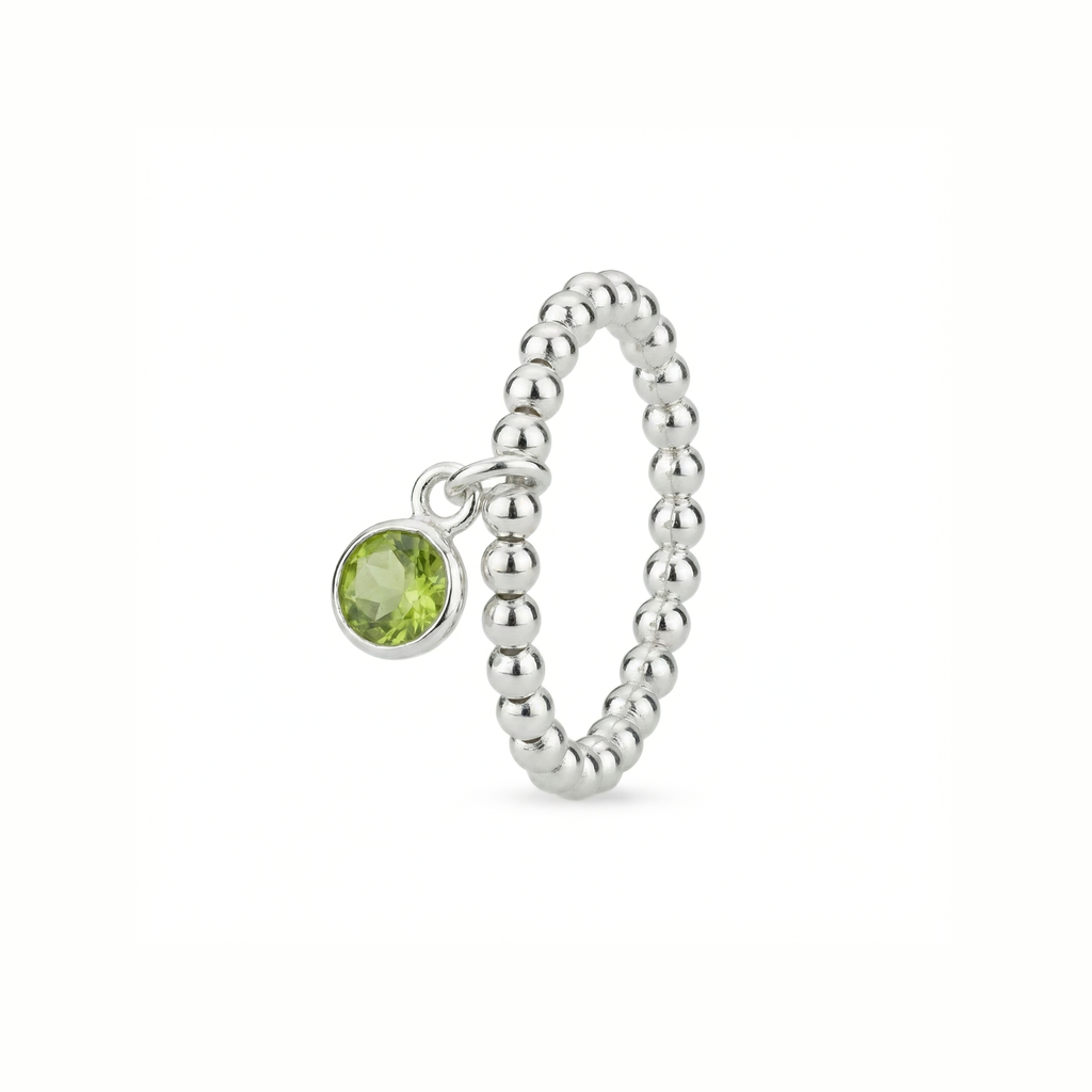 Peridot August Birthstone Charm Ring Stretch Bead Design