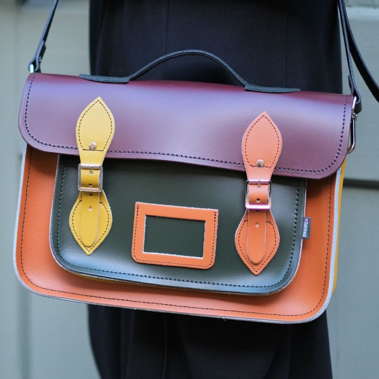 Handmade Leather Satchel Autumnal Kaleidoscope