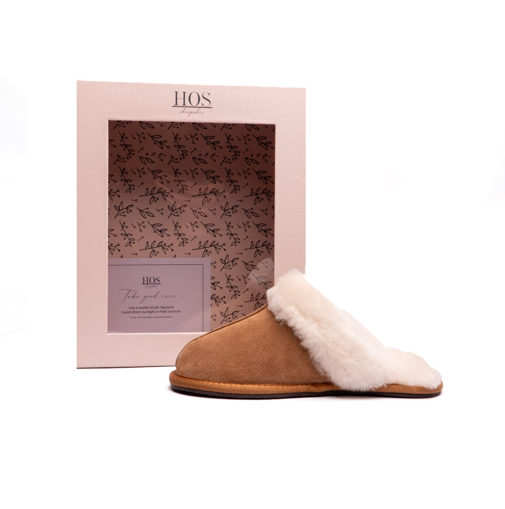 Womens Real Sheepskin Mule Slippers Chestnut