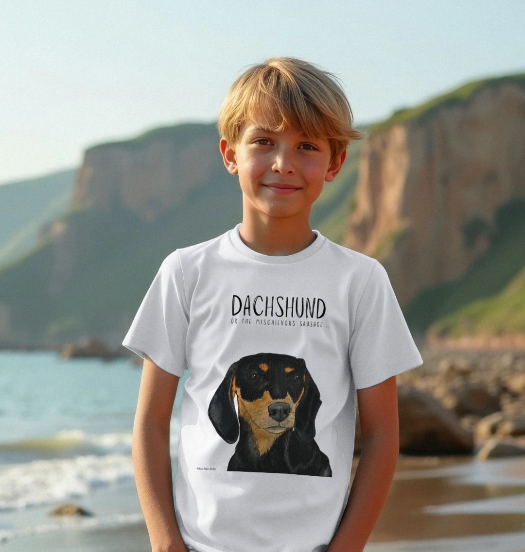 Mischievous Black and Tan Hot Dog Kids T-Shirt