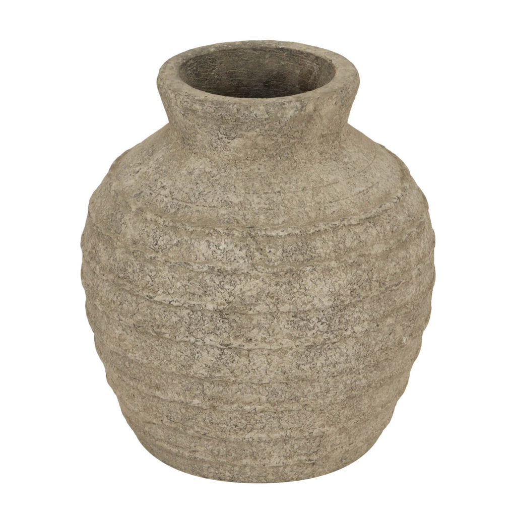 Large grey Tuscan ceramic vase with textured finish, modern Mediterranean style, 33cm tall for floral or decorative use by sostter at brixbailey.com