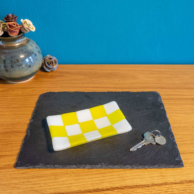Chequered White and Colour Medium Glass Tray